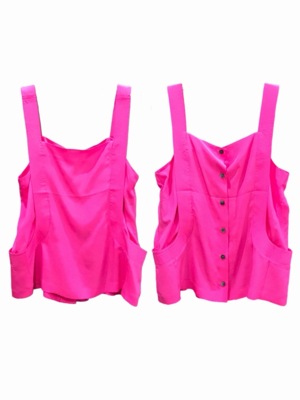 Y2K Vintage Whitley Kros Hot Pink Silk Reversible Button Up Tank Top Blouse S